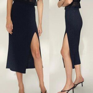 Aritzia Wilfred Zeta Ribbed Midi Skirt with Slit Black Size Small